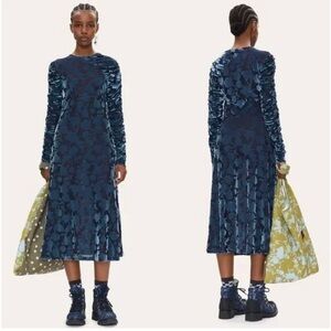 NWT STINE GOYA Ellie Lurex Velvet Ruched Midi Dress in Flower Foliage size S